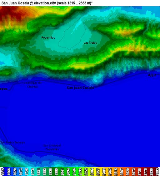 Zoom OUT 2x San Juan Cosalá, Mexico elevation map