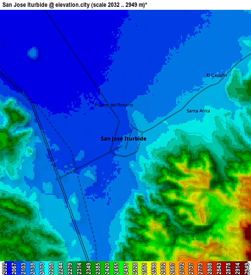 Zoom OUT 2x San José Iturbide, Mexico elevation map