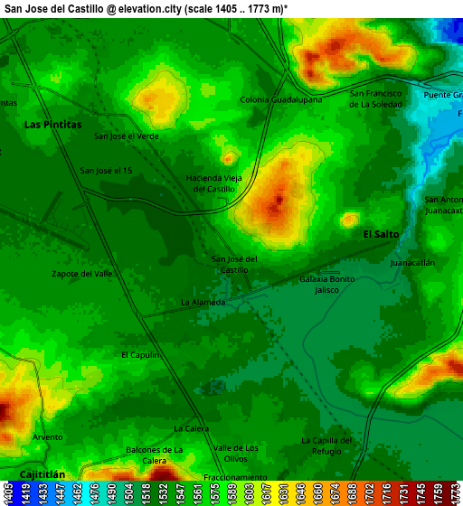 Zoom OUT 2x San José del Castillo, Mexico elevation map