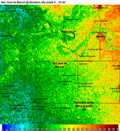 Zoom OUT 2x San José de Bacum, Mexico elevation map