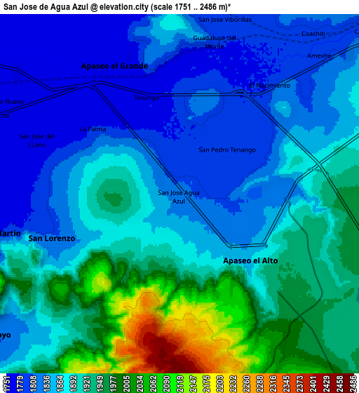 Zoom OUT 2x San José de Agua Azul, Mexico elevation map