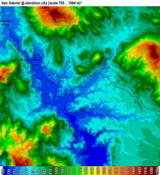 Zoom OUT 2x San Gabriel, Mexico elevation map