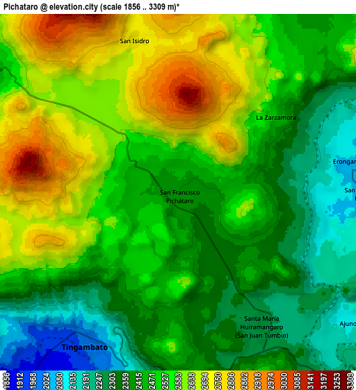 Zoom OUT 2x Pichátaro, Mexico elevation map