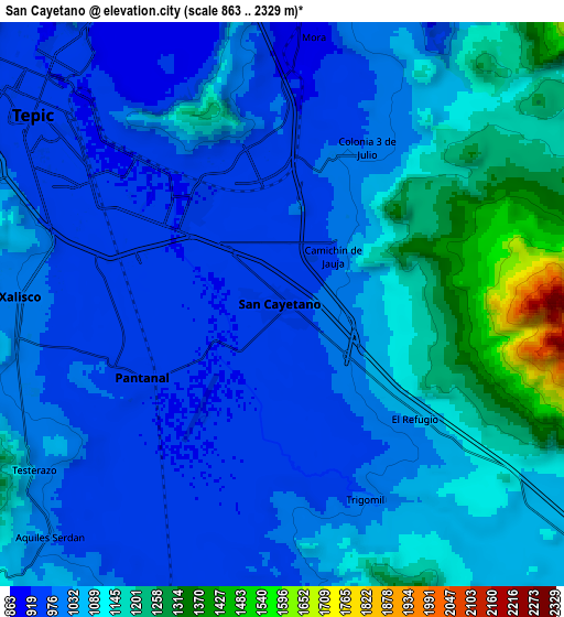 Zoom OUT 2x San Cayetano, Mexico elevation map