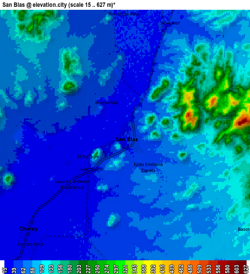 Zoom OUT 2x San Blas, Mexico elevation map