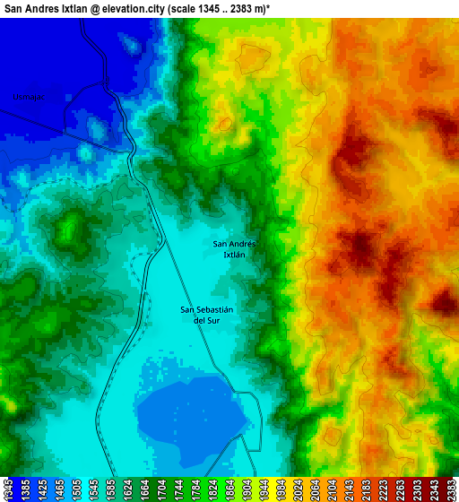 Zoom OUT 2x San Andrés Ixtlán, Mexico elevation map