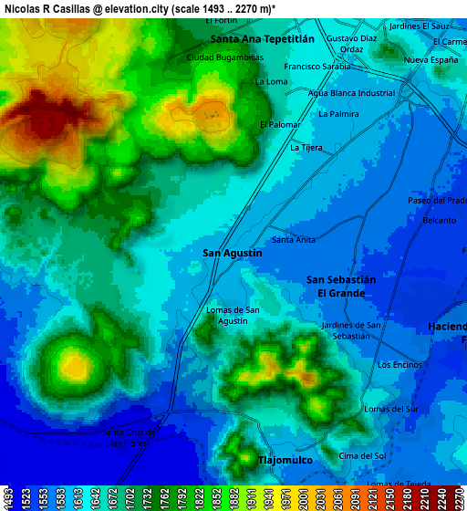 Zoom OUT 2x Nicolás R Casillas, Mexico elevation map