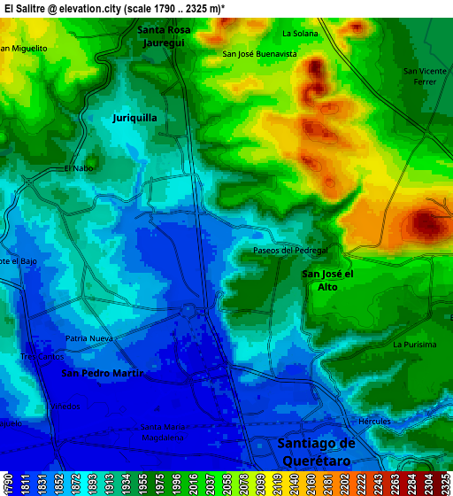 Zoom OUT 2x El Salitre, Mexico elevation map