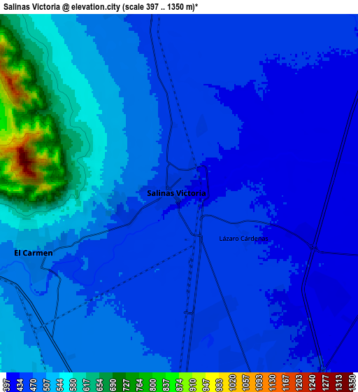 Zoom OUT 2x Salinas Victoria, Mexico elevation map