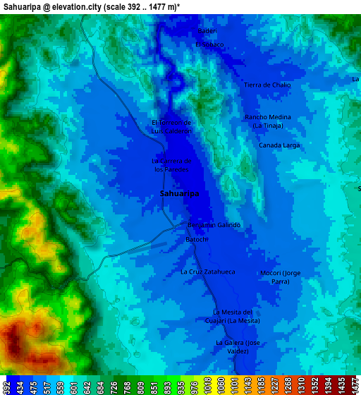 Zoom OUT 2x Sahuaripa, Mexico elevation map