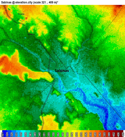 Zoom OUT 2x Sabinas, Mexico elevation map