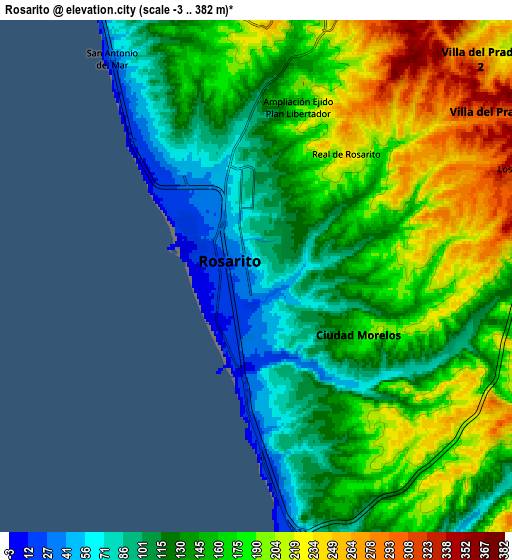 Zoom OUT 2x Rosarito, Mexico elevation map