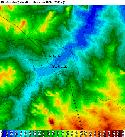 Zoom OUT 2x Río Grande, Mexico elevation map