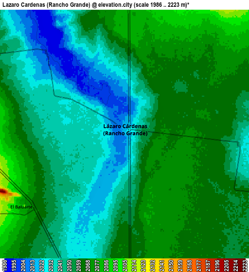 Zoom OUT 2x Lázaro Cárdenas (Rancho Grande), Mexico elevation map