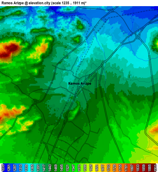 Zoom OUT 2x Ramos Arizpe, Mexico elevation map