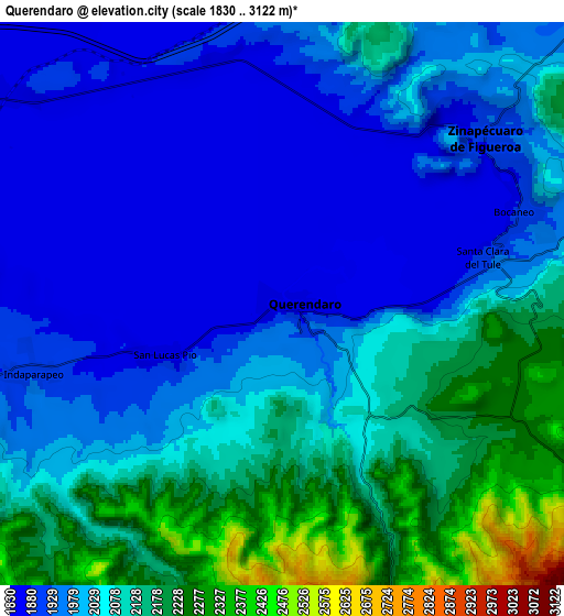 Zoom OUT 2x Queréndaro, Mexico elevation map