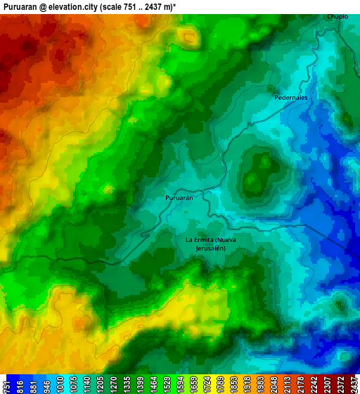 Zoom OUT 2x Puruarán, Mexico elevation map