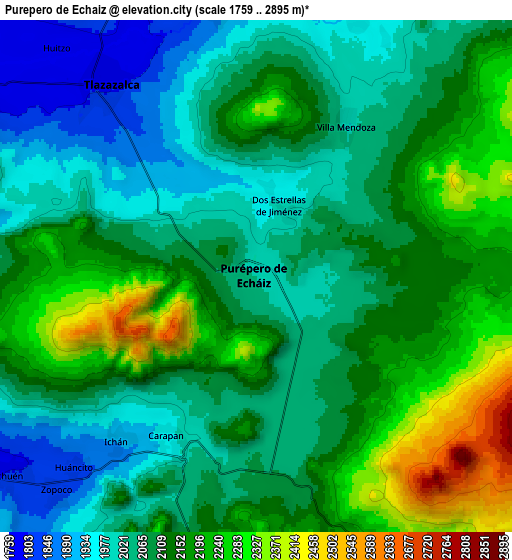 Zoom OUT 2x Purépero de Echáiz, Mexico elevation map