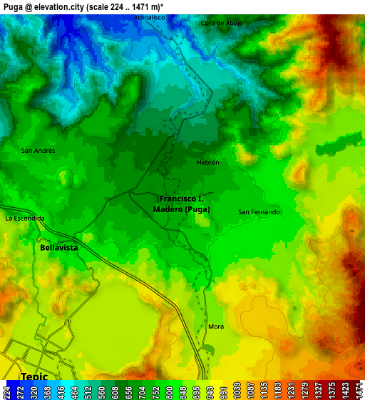 Zoom OUT 2x Puga, Mexico elevation map