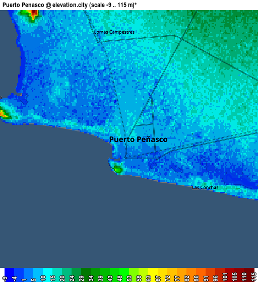 Zoom OUT 2x Puerto Peñasco, Mexico elevation map