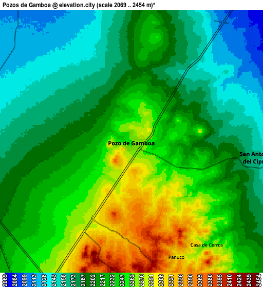 Zoom OUT 2x Pozos de Gamboa, Mexico elevation map