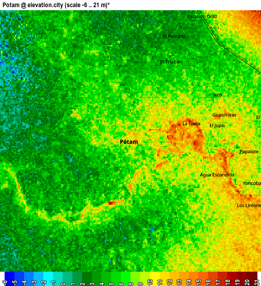 Zoom OUT 2x Potam, Mexico elevation map