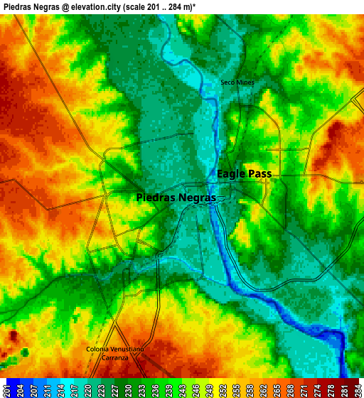 Zoom OUT 2x Piedras Negras, Mexico elevation map