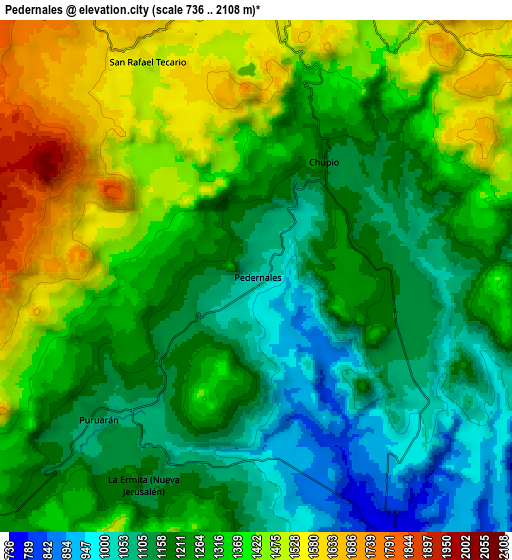 Zoom OUT 2x Pedernales, Mexico elevation map