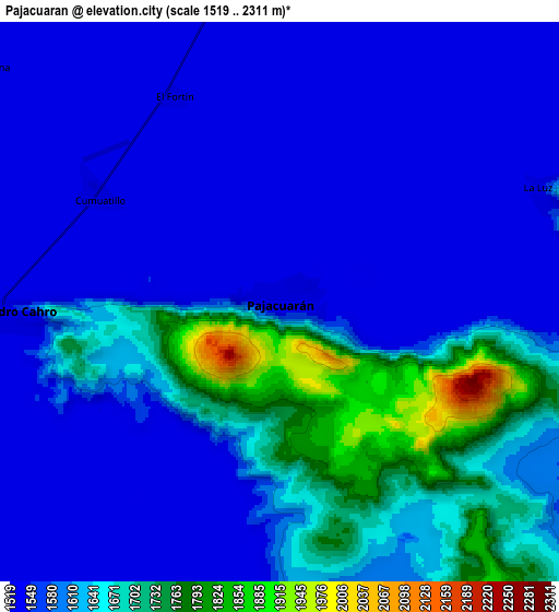 Zoom OUT 2x Pajacuarán, Mexico elevation map