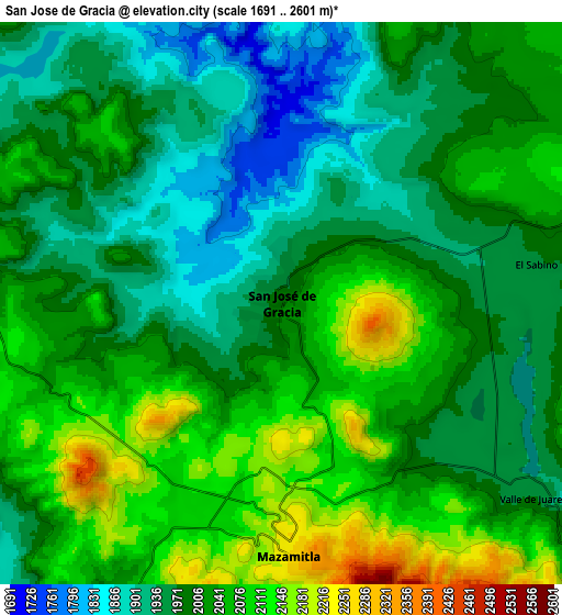 Zoom OUT 2x San José de Gracia, Mexico elevation map