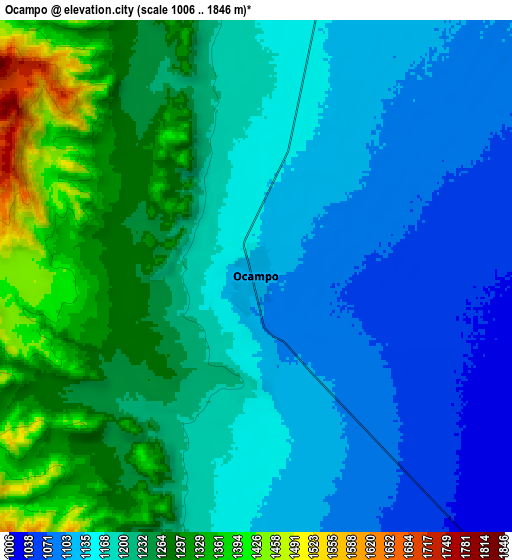 Zoom OUT 2x Ocampo, Mexico elevation map