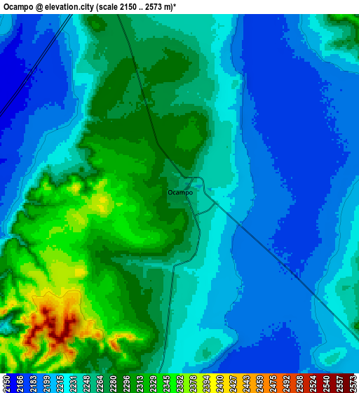 Zoom OUT 2x Ocampo, Mexico elevation map