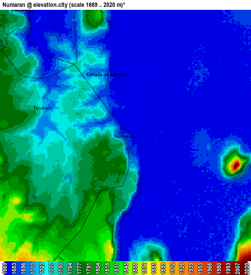 Zoom OUT 2x Numarán, Mexico elevation map