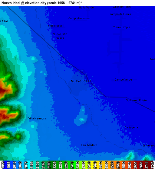 Zoom OUT 2x Nuevo Ideal, Mexico elevation map