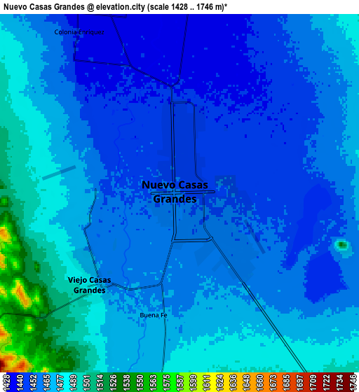 Zoom OUT 2x Nuevo Casas Grandes, Mexico elevation map