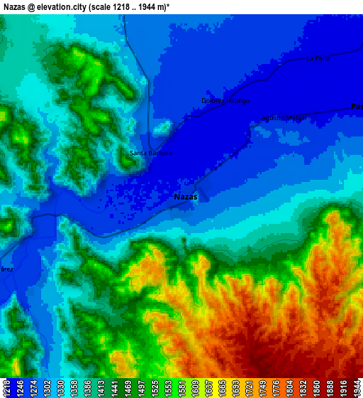 Zoom OUT 2x Nazas, Mexico elevation map