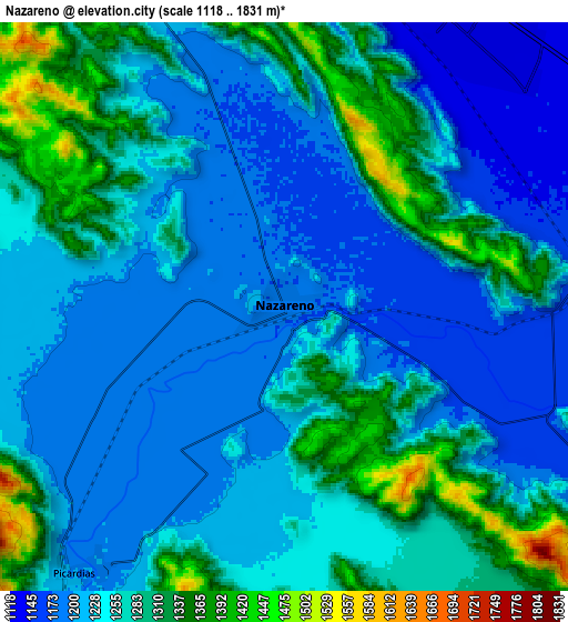 Zoom OUT 2x Nazareno, Mexico elevation map