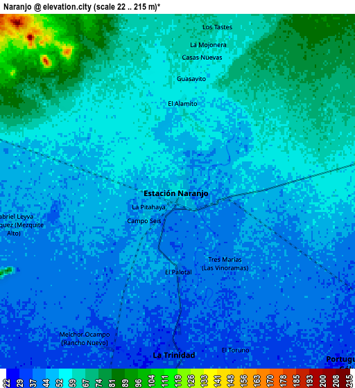 Zoom OUT 2x Naranjo, Mexico elevation map