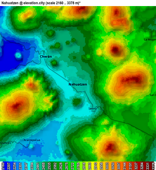 Zoom OUT 2x Nahuatzén, Mexico elevation map