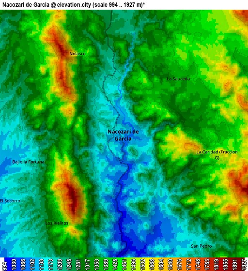 Zoom OUT 2x Nacozari de García, Mexico elevation map