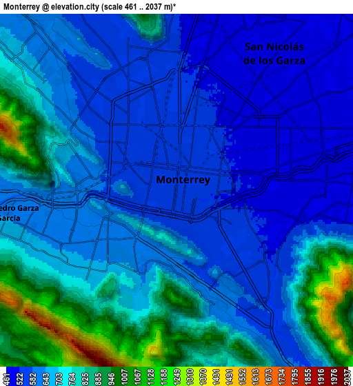 Zoom OUT 2x Monterrey, Mexico elevation map