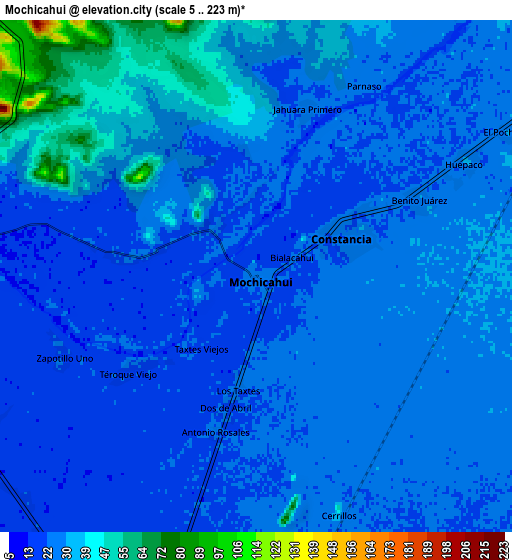 Zoom OUT 2x Mochicahui, Mexico elevation map