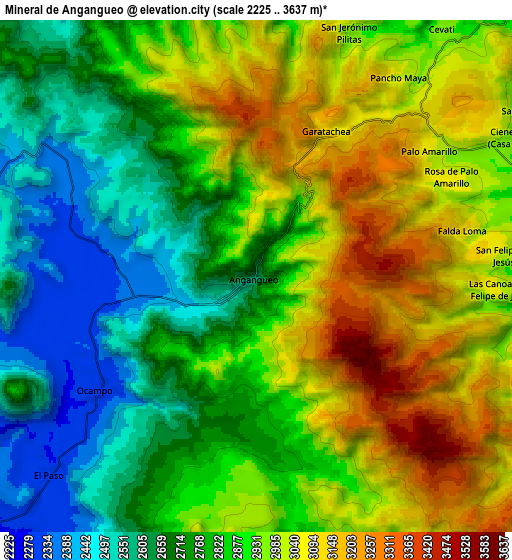 Zoom OUT 2x Mineral de Angangueo, Mexico elevation map