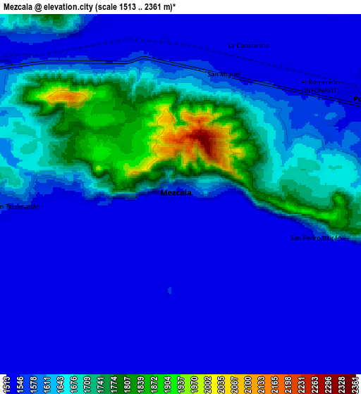 Zoom OUT 2x Mezcala, Mexico elevation map