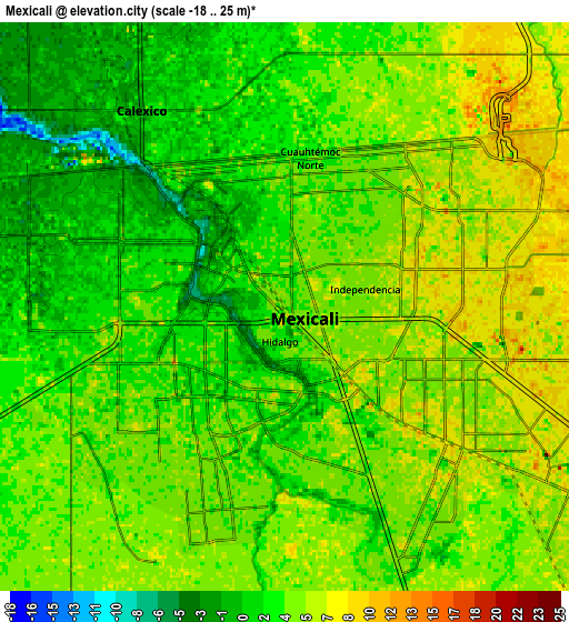 Zoom OUT 2x Mexicali, Mexico elevation map