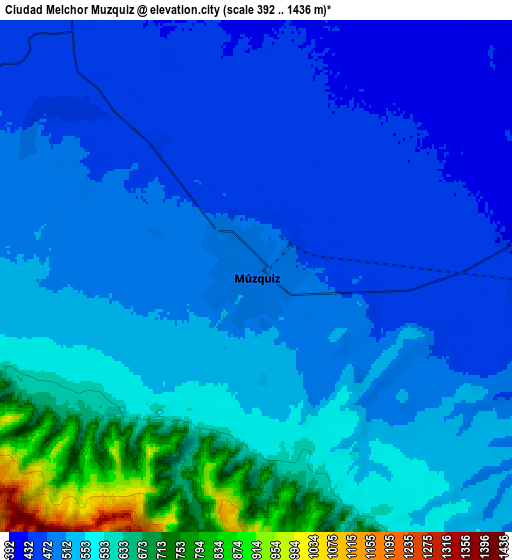 Zoom OUT 2x Ciudad Melchor Múzquiz, Mexico elevation map