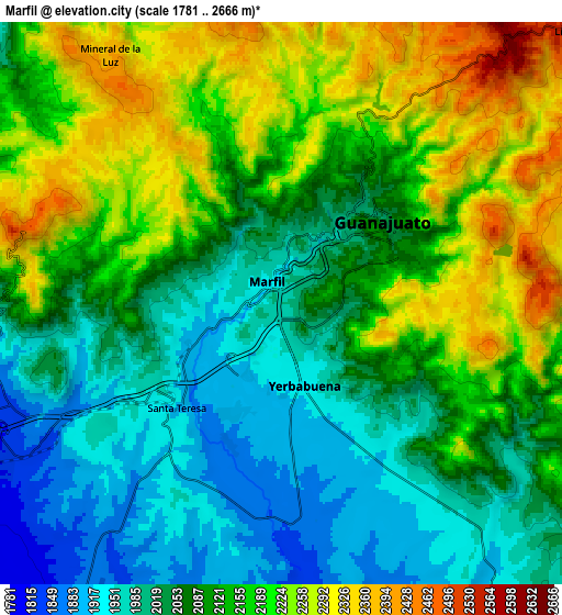 Zoom OUT 2x Marfil, Mexico elevation map