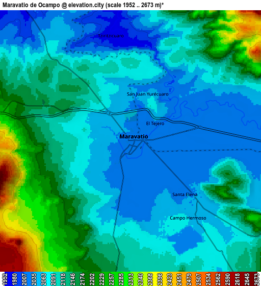 Zoom OUT 2x Maravatío de Ocampo, Mexico elevation map