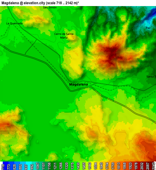 Zoom OUT 2x Magdalena, Mexico elevation map