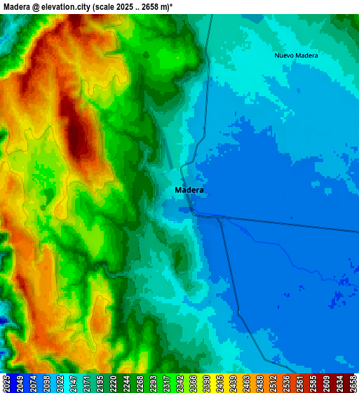 Zoom OUT 2x Madera, Mexico elevation map